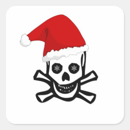 Weihnachts-Piratenskull mit Weihnachtsmannmütze Quadratischer Aufkleber