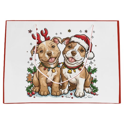 Weihnachts-Pit Bull-Hunde Große Geschenktüte (Vorderseite)