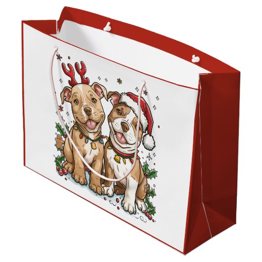 Weihnachts-Pit Bull-Hunde Große Geschenktüte (Rückseite Schrägansicht)