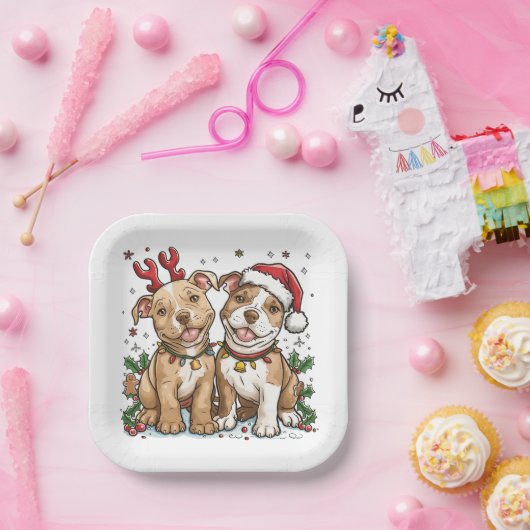 Weihnachts-Pit Bull-Hunde Pappteller (Party)