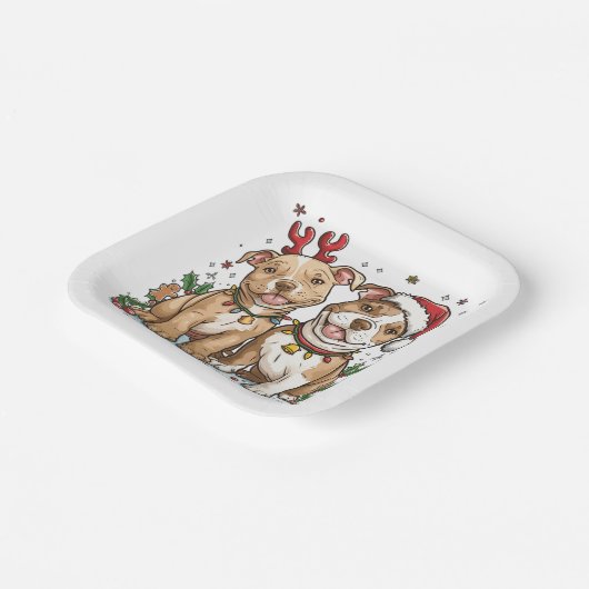 Weihnachts-Pit Bull-Hunde Pappteller (Gewinkelt)