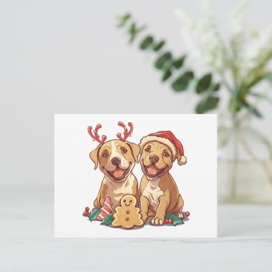 Weihnachts-Pit Bull-Hunde Postkarte (Stehend Vorderseite)