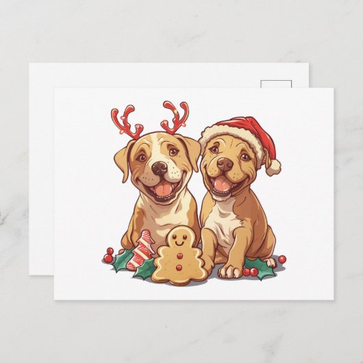 Weihnachts-Pit Bull-Hunde Postkarte (Vorne/Hinten)
