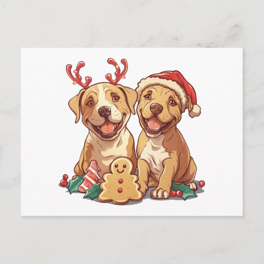Weihnachts-Pit Bull-Hunde Postkarte (Vorderseite)