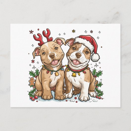Weihnachts-Pit Bull-Hunde Postkarte (Vorderseite)