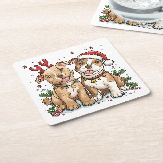Weihnachts-Pit Bull-Hunde Rechteckiger Pappuntersetzer (angewinkelt)