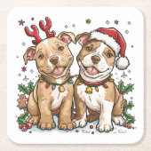 Weihnachts-Pit Bull-Hunde Rechteckiger Pappuntersetzer (Vorderseite)