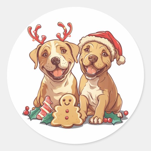 Weihnachts-Pit Bull-Hunde Runder Aufkleber (Vorderseite)