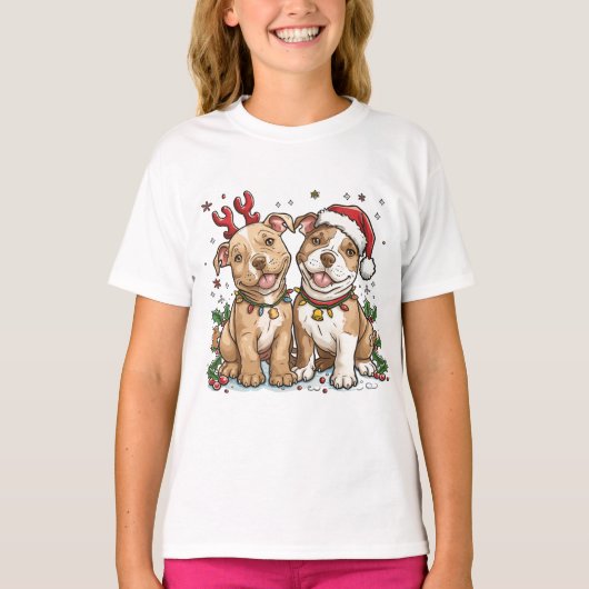 Weihnachts-Pit Bull-Hunde T-Shirt (Vorderseite)