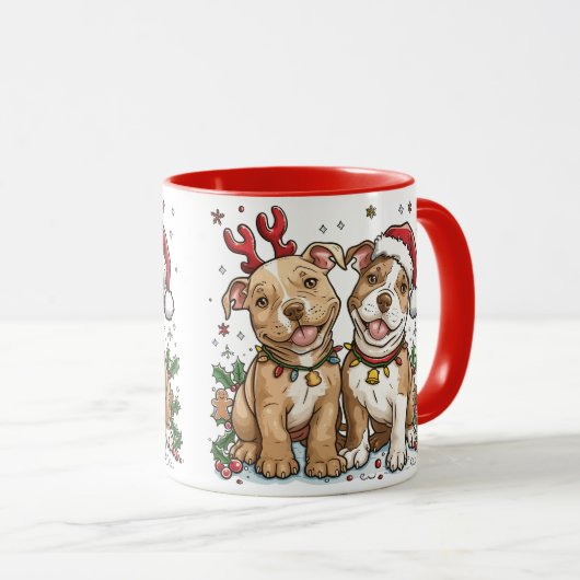 Weihnachts-Pit Bull-Hunde Tasse (VorderseiteRechts)