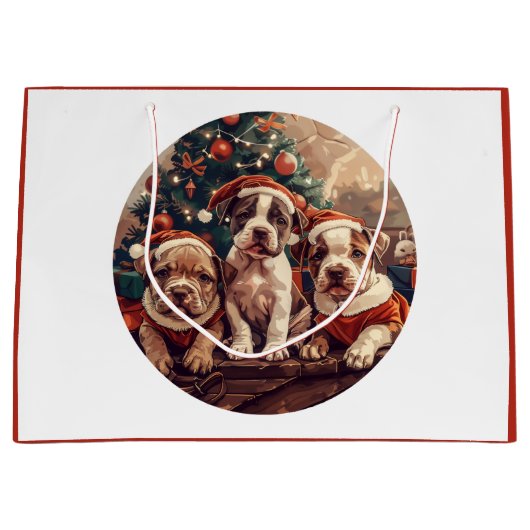 Weihnachts-Pit-Bull-Welpen Große Geschenktüte (Vorderseite)