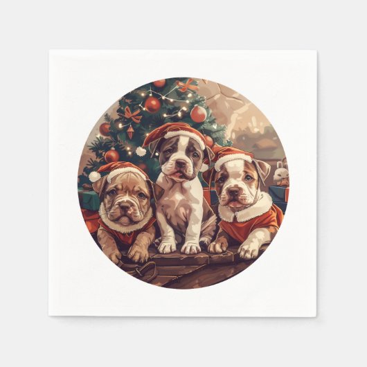 Weihnachts Pit Bull Welpen Hunde Serviette (Vorderseite)
