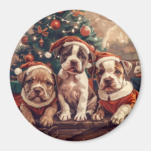 Weihnachts-Pit-Bull-Welpen Magnet (Vorne)