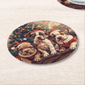 Weihnachts-Pit-Bull-Welpen Runder Pappuntersetzer (Angewinkelt)