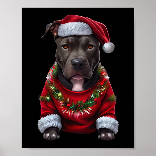 Weihnachts Pitbull Hund mit Xmas Santas Hat & Sw Poster (Vorne)