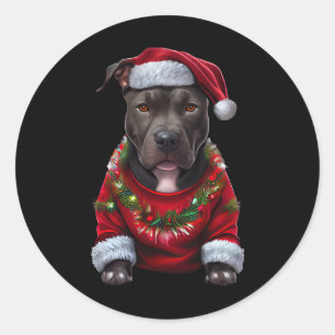 Weihnachts Pitbull Hund mit Xmas Santas Hat & Sw Runder Aufkleber