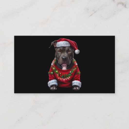 Weihnachts Pitbull Hund mit Xmas Santas Hat & Sw Visitenkarte (Vorderseite)