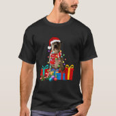 Weihnachts Pitbull Hund Xmas Lights Weihnachtsmann T-Shirt (Vorderseite)