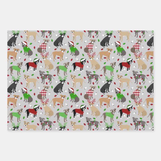 Weihnachts-Pitbull-Hunde Geschenkpapier Set (Vorderseite 3)