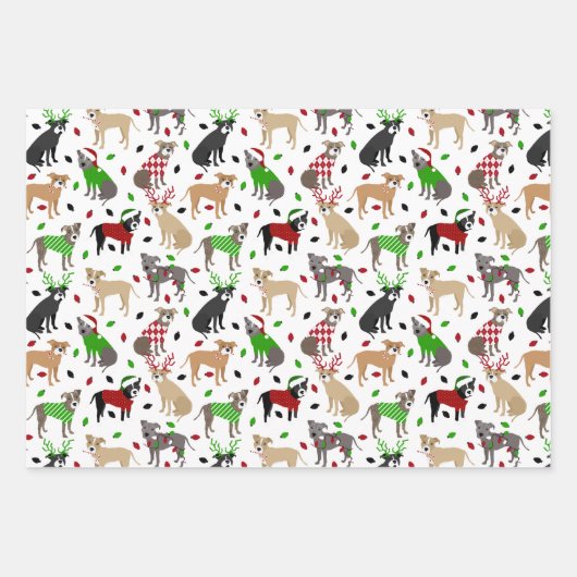 Weihnachts-Pitbull-Hunde Geschenkpapier Set (Vorderseite 2)