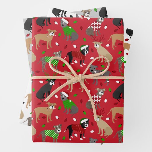 Weihnachts-Pitbull-Hunde Geschenkpapier Set (Beispiel)