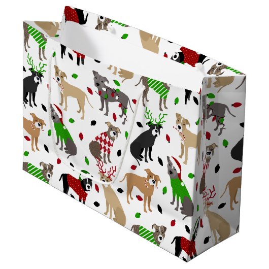Weihnachts Pitbull Hunde Große Geschenktasche Große Geschenktüte (Vorderseite Schrägansicht)