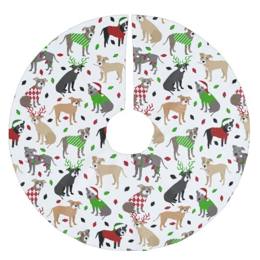 Weihnachts-Pitbull-Hunde Polyester Weihnachtsbaumdecke (Vorderseite)