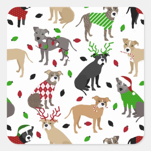 Weihnachts-Pitbull-Hunde Quadratischer Aufkleber (Vorderseite)