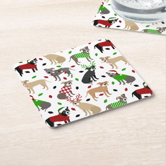 Weihnachts-Pitbull-Hunde Rechteckiger Pappuntersetzer (angewinkelt)