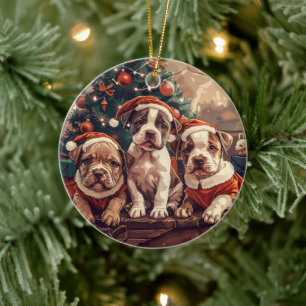 Weihnachts-Pitbull-Welpen Keramik Ornament