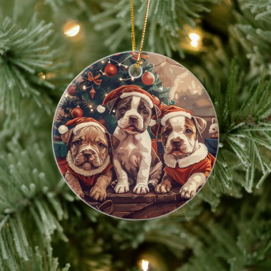 Weihnachts-Pitbull-Welpen Keramik Ornament (Baum)