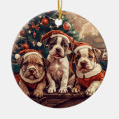 Weihnachts-Pitbull-Welpen Keramik Ornament (Vorne)