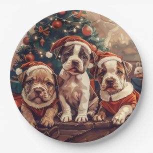 Weihnachts-Pitbull-Welpen Pappteller