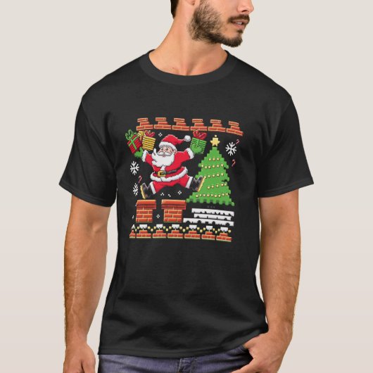 Weihnachts Pixel Weihnachtsmann Gamer Pixel Art G T-Shirt (Vorderseite)