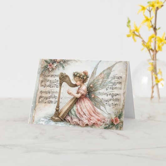 Weihnachts-Pixie-Fairy spielt Harfe Karte (Gelbe Blume)