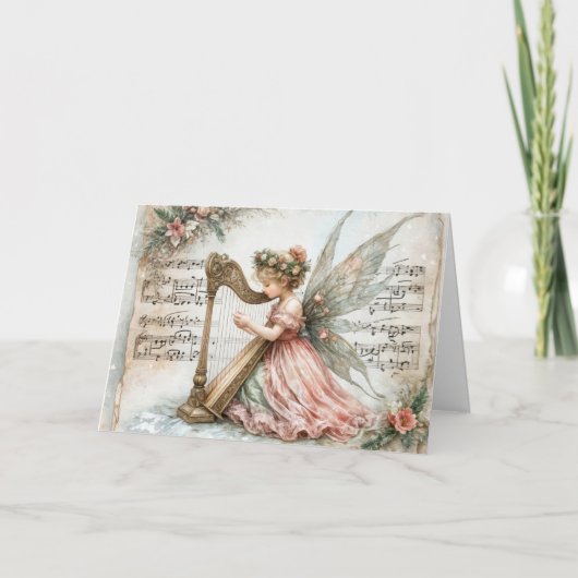 Weihnachts-Pixie-Fairy spielt Harfe Karte (Vorderseite)