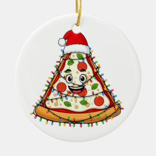 Weihnachts-Pizza-Stück mit Santa-Hut für Foodies Keramik Ornament