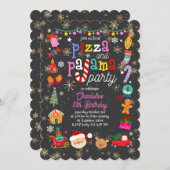 Weihnachts-Pizza und Pajama-Party Einladung (Vorne/Hinten)