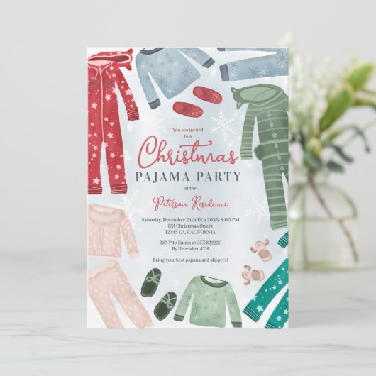 Weihnachts Pjama Party Spaß Kinder Illustrationen Einladung (Stehend Vorderseite)