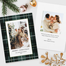 Weihnachts-Plaid-Familienfoto Dunkelgrüner Tartan