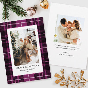 Weihnachts-Plaid-Familienfoto Dunkelrosa-Tartan Fl Feiertagskarte
