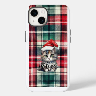 Weihnachts-Plaid-Santa-Katze mit Namen iPhone 14 Hülle