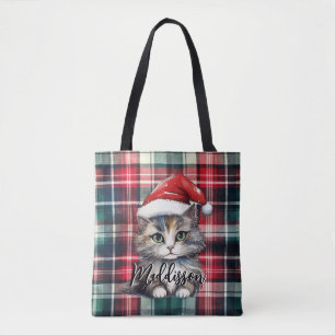 Weihnachts-Plaid-Santa-Katze mit Namen Tasche