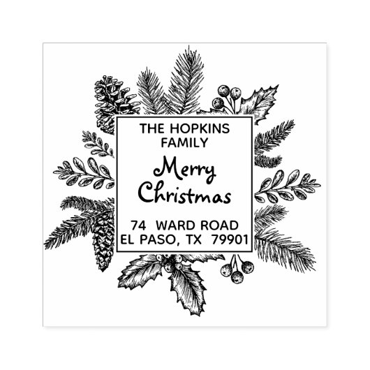 Weihnachts-Platz-Blätter Rücksendeadresse Familien Gummistempel (Prägung)