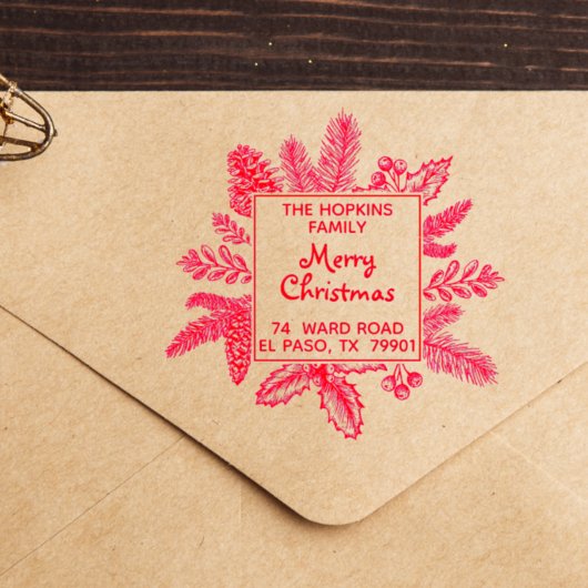 Weihnachts-Platz-Blätter Rücksendeadresse Familien Gummistempel