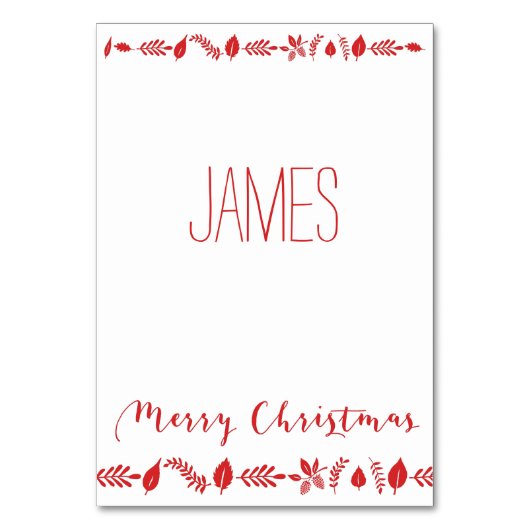 Weihnachts-Platzkarten mit rotem Dekor Tischnummer (Rückseite)