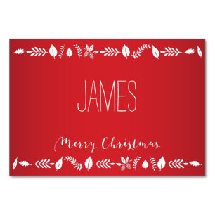 Weihnachts-Platzkarten mit weißen Blätter Tischnummer