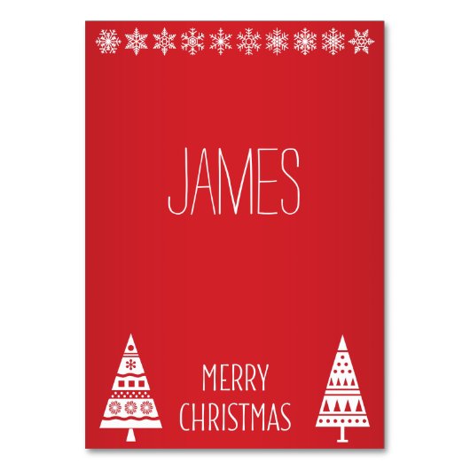 Weihnachts-Platzkarten rot mit weißem Dekor Tischnummer (Vorderseite)