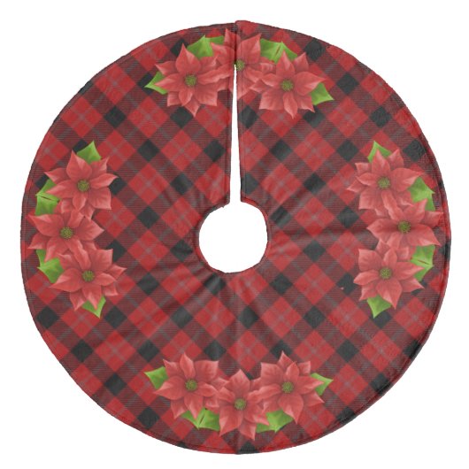 Weihnachts-Poinsettia-Baumrock Fleece Weihnachtsbaumdecke (Vorderseite)