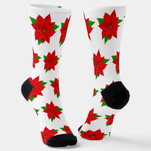 Weihnachts-Poinsettia-Blume auf Weiß Socken